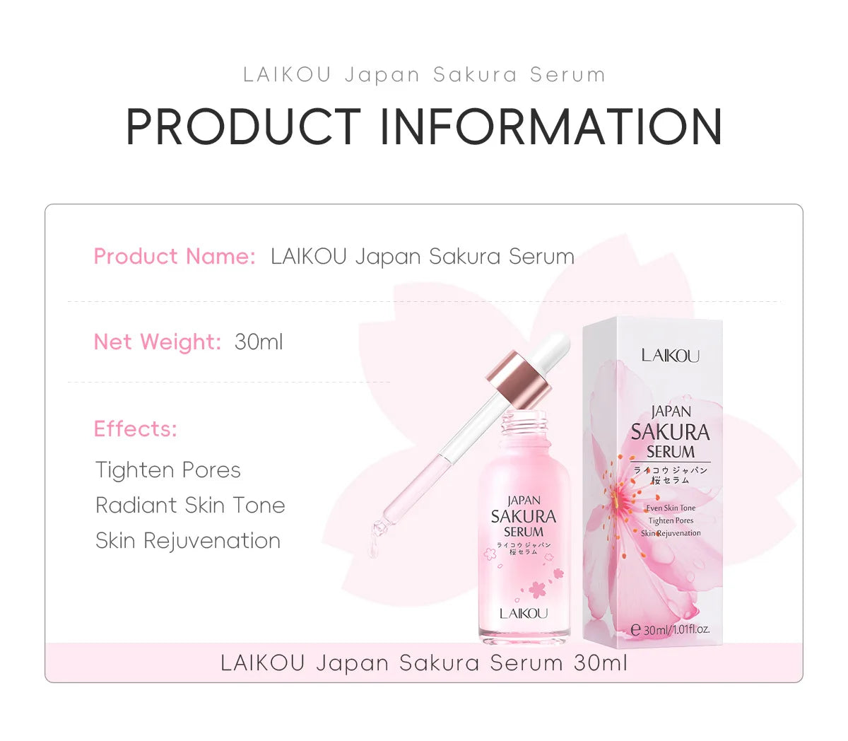 LAIKOU Moisturizing and Hydrating Cherry Blossom Essence Skincare Brightening and Improving Skin Essence