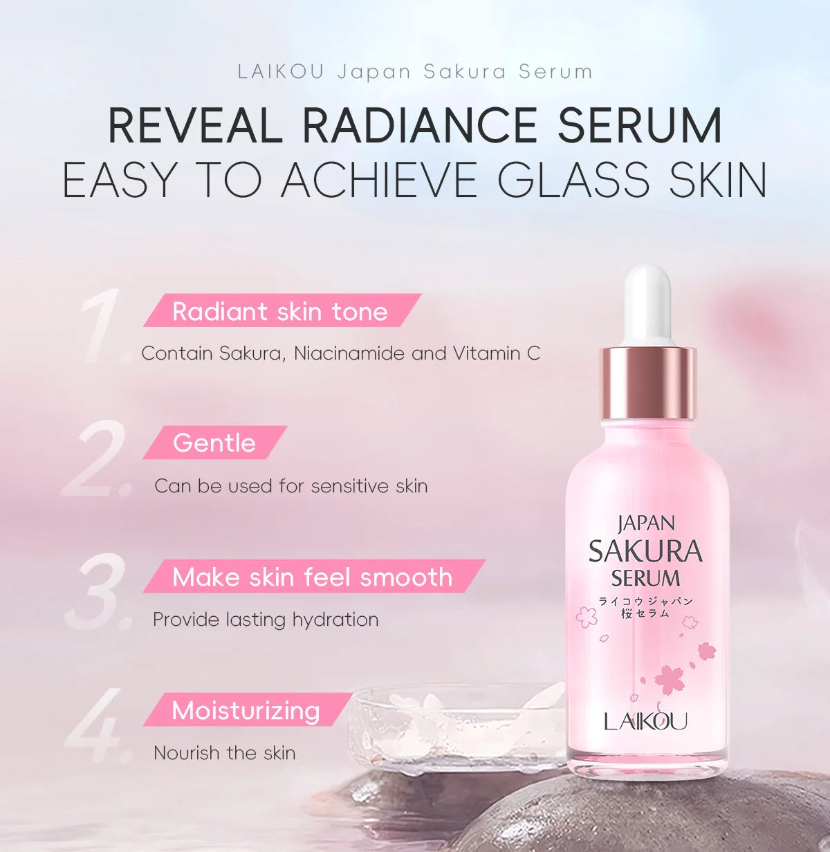 LAIKOU Moisturizing and Hydrating Cherry Blossom Essence Skincare Brightening and Improving Skin Essence