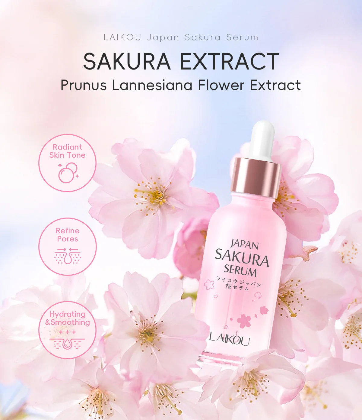 LAIKOU Moisturizing and Hydrating Cherry Blossom Essence Skincare Brightening and Improving Skin Essence